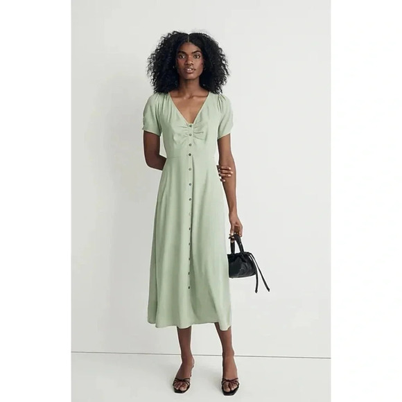 Madewell Gatehouse Green Leedra Button-Front Midi Dress Size 10 - Picture 1 of 15